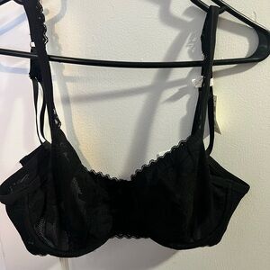 aerie Black Lace Underwire Bra with Scalloped Trim